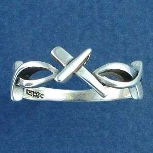 size 9 Sterling Silver Nail Cross Christian Fish Ring  