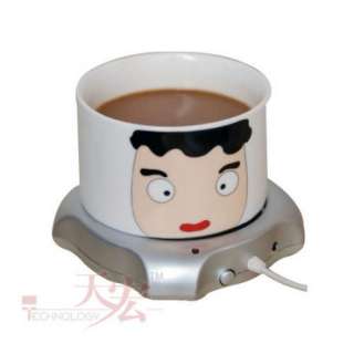 Silver 4 Port USB Hub + Tea Coffee Beverage Cup Electric Warmer Heater 