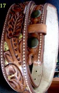 45 approx DARK OIL LEATHER BELT TOOLED WITH GLITTER 7 colors PINK 