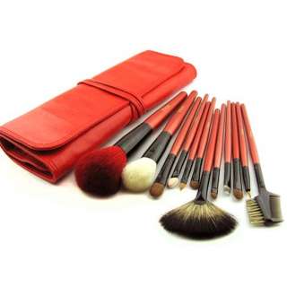 12PCS Red Professional Portable Makeup Brush Travel Set Kit with 