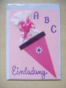 Einladungskarte Grußkarte Mädchen Einschulung Tüte neu  