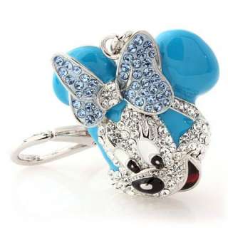   Swarovski Crystal mickey mouse blue bow white gold GP lovely Key Chain