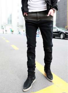 Korea New Fashion Mens Slim Fit Thickening Black Jeans KU0001  