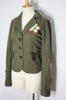 FREE PEOPLE OLIVE ARMY GREEN FLOWER PIN LEATHER CORDUROY STRETCH 