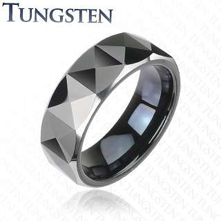 Black Tungsten Carbide with triangular prism cut design wedding band 
