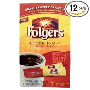 Folgers Classic Roast Instant Coffee Crystals, 7 Count (Pack of 12 