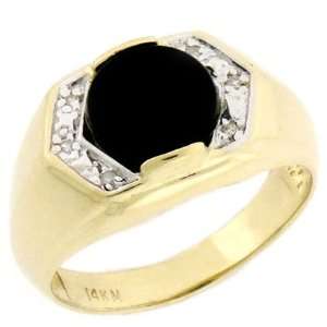    14K Solid Gold Round Onyx 0.07 cttw Diamond Mens Ring Jewelry