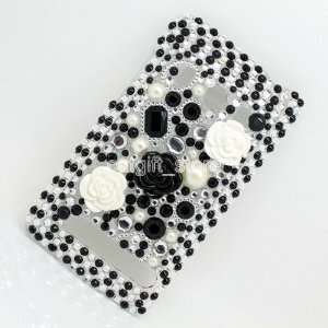 Bling Diamond Crystal Black Flower Hard Case Cover Skin for HTC Evo 