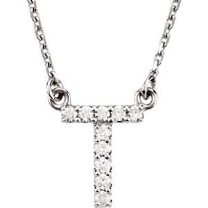  14K White Gold Diamond Initial Necklace T Jewelry