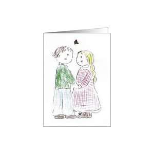  Boy and Girl Under Mistletoe at Christmas Card Health 