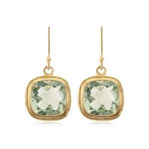   Girl Green Amethyst Square Earrings in 24 Karat Gold Vermeil Jewelry