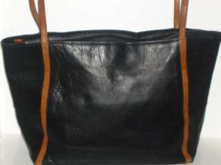   aigner distressed black british tan leather tote shoulder bag handbag