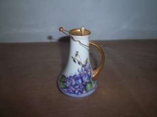 Antique Victorian Ceramic Hat Pin Holder w Painted Violets  