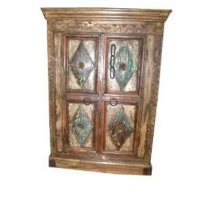 Antique India Furniture Rare Armoire Carved Teak Cabinet Jaipur Chest 