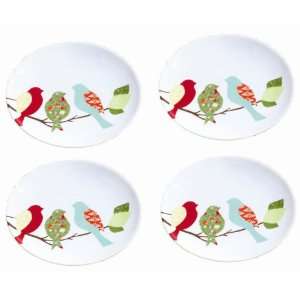 Tag Song Bird Appetizer Plate, Porcelain with Glazed Finish, Set of 4