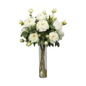 Peony with Cylinder Silk Flower Arrangement   Nearly Natural   1230 WH