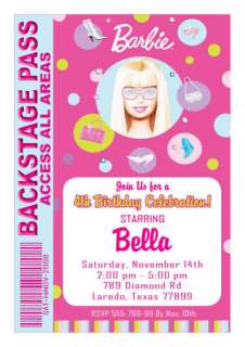 Setof 10 Barbie Personalized Backstage Pass Invitations  