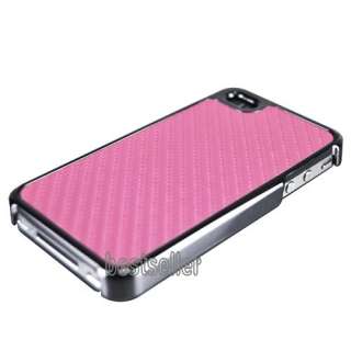 iPhone 4 Carbon Fiber Back Cover Hard Case Pink  