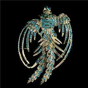 Bold Flying Bird Phoenix Brooch Pin Blue Swarovski Crystal  