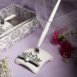 BLACK & WHITE DAMASK WEDDING GUEST BOOK AND PEN SET  