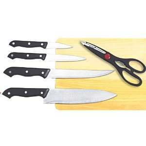 com HDS Trading Knife Set 5 Piece With Cutting Board Stainless Steel 