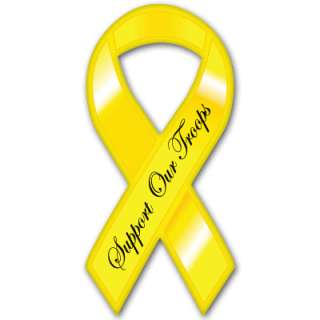 Yellow Ribbon Support Troops Army bumper sticker 3x 5  