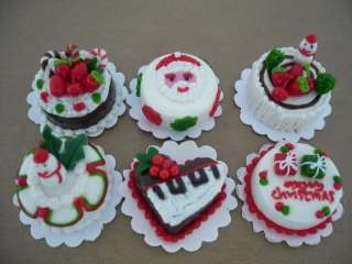 Set of 6 Merry Christmas Cakes Dollhouse Miniatures Food Supply Deco 1 
