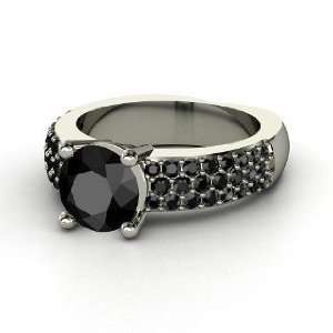  Mackenzie Ring, Round Black Diamond 14K White Gold Ring Jewelry