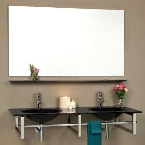  Black Tempered Glass Wall Hung Double Sink with Shelf and 