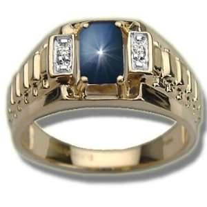    2 Dia 7X5 Emerald Cut Star Sapphire Mens Rolex Ring Jewelry