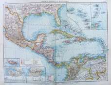 CARIBBEAN WEST INDIES CENTRAL AMERICA 1900 Original antique map  