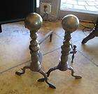 heating vintage antique cannon ball andirons brass orig  
