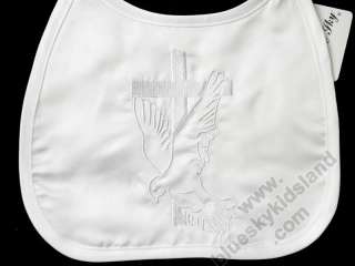 Baby Christening Baptism Bib Embroidery Satin White  