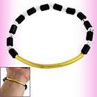 Women Gold Tone Curved Tube Black Clear Plastic Beaded 