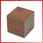 Modern Red LED Wood Wooden USB/AAA Cube Alarm Clock  