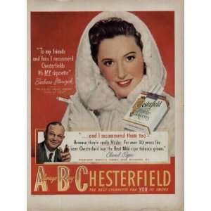 BARBARA STANWYCK .. 1949 Chesterfield Cigarettes Ad, A3144. See 