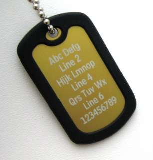 PERSONALIZED Dog Tag Necklace Horizontal Wording   GOLD with Black 