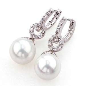 Lab Diamond Pearl Drop Earrings 18K GOLD GF E543  