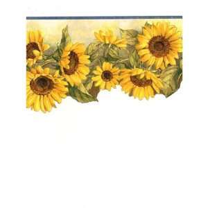 Country Blue Sunflower Waltz Wallpaper Border  Kitchen 