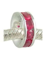 July Birthstone Channel Set Ruby Red CZ and 925 Sterling Silver Spacer 