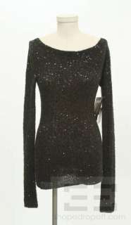 Donna Karan Black Cashmere & Silk Long Sleeve Sequined Sweater Size 