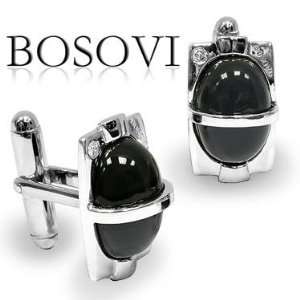 Bosovi Designer Cufflinks   Mens Sterling Silver 0.06ctw Diamond and 