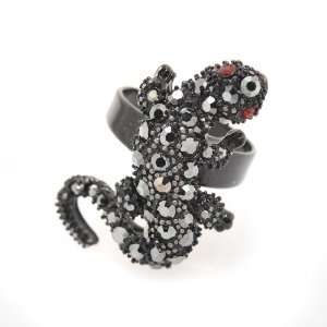   Onyx Crystals Black Cute Baby Lizard Adjustable Ring 