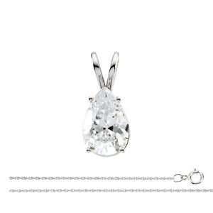  Pear Diamond Solitaire Pendant Necklace 14k White Gold ( 1 