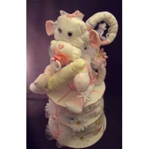   Pink Monkey Baby Shower Gift Diaper Cake Centerpiece 
