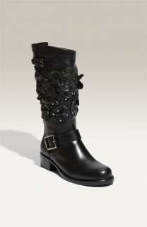 Valentino Leather Motorcycle Boot with Studded Flowers  