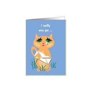  Missing You  Sad Kitty Kat with Envelope Card Health 