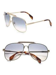 Alexander McQueen   Wood Accented Metal Navigator Sunglasses