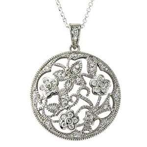 Ramona Singer 1 1/8 Sterling Silver Round Flower Necklace with 