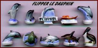 FLIPPER DOLPHIN Set 10 PORCELAIN Figures RARE Dolphins  